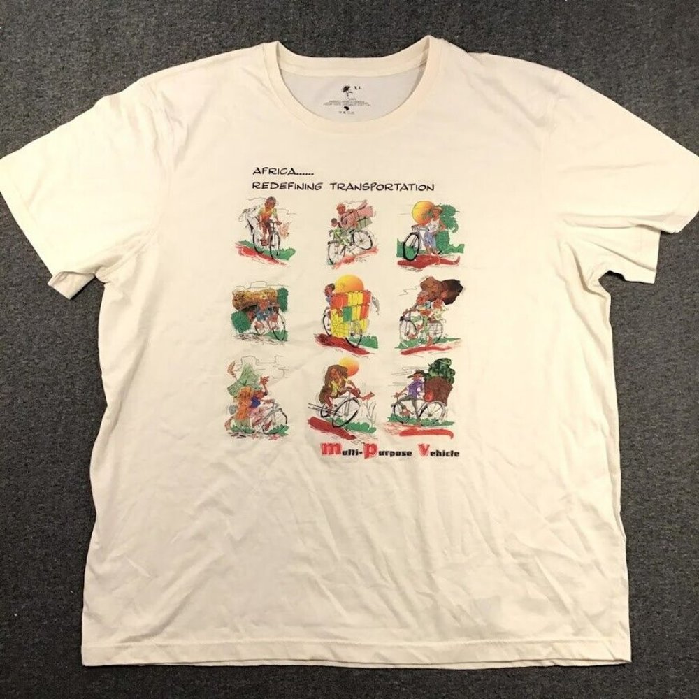 Men's Africa humor Cartune  Print Short Sleeve 100% Cotton White T-Shirt Size XL